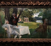 Albert Edelfelt, luonnos teokselle "Bellman soittaa luuttua Kustaa III:lle ja G. M. Armfeltille Hagan puistossa" (1884). Ystävien Edelfelt-näyttelyvierailu Ateneumissa 7.9.2023.