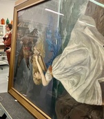 Kokoelmakeskuksen vierailulta Vantaalla 22.3.2024. Edvard Iston klassista "Hyökkäys"-maalausta (1899) siirretään. Kuva: Matti Heimonen